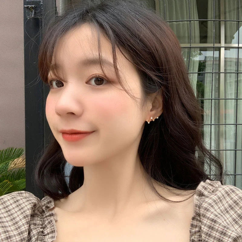 Geometric frosty stud earrings in gold and silver, modern design for women