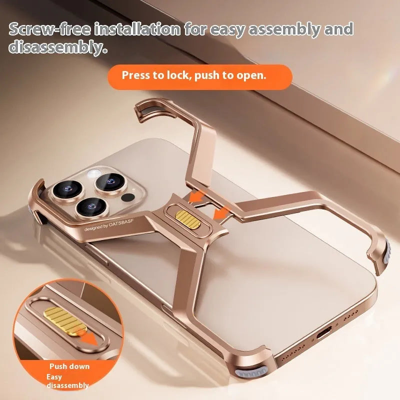 Aluminium alloy hollow frameless protective sleeve for iPhone 16 Pro Max, frosted Titanium Black finish