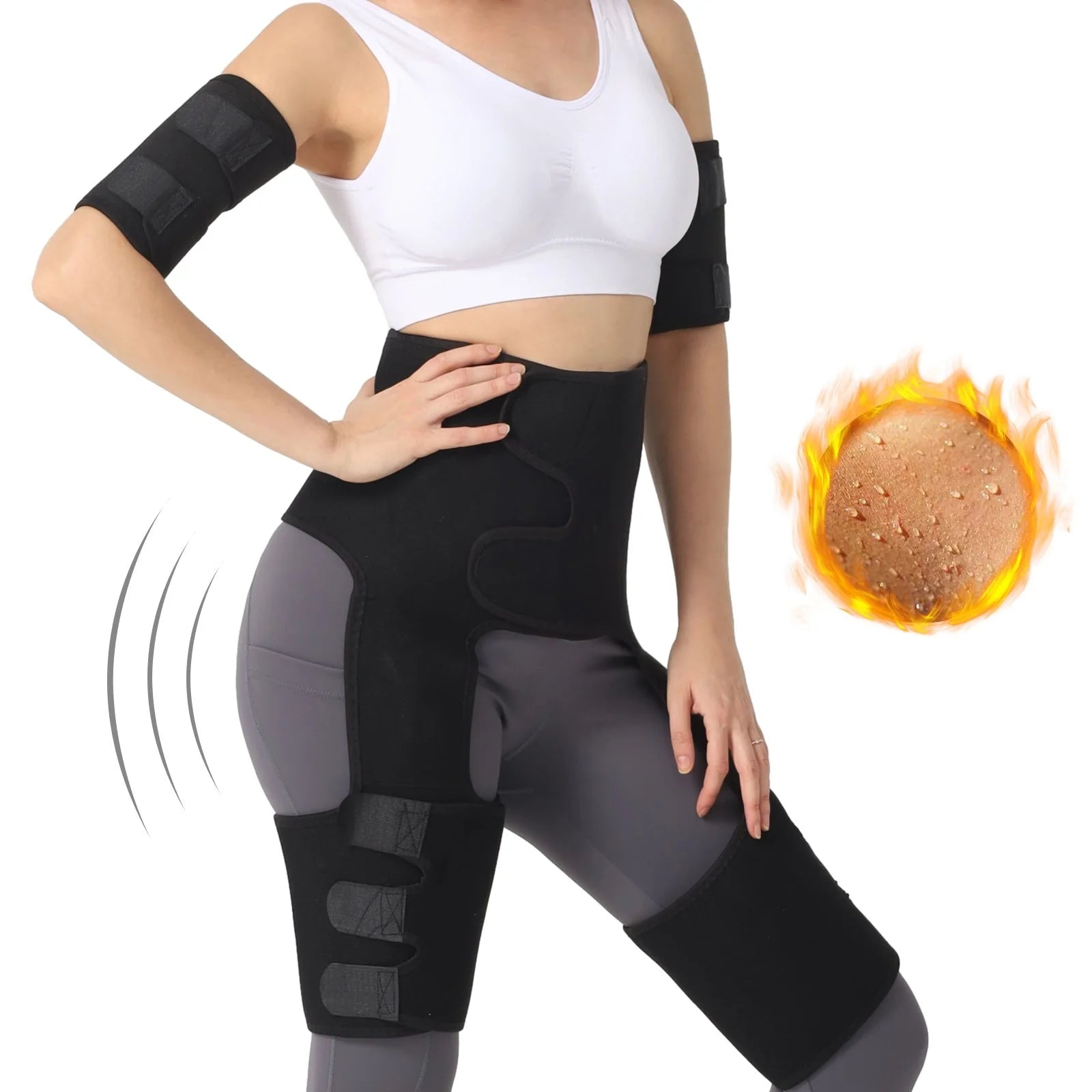 Adjustable spandex-lycra fitness belt for waist, arm, and thigh training in black and pink