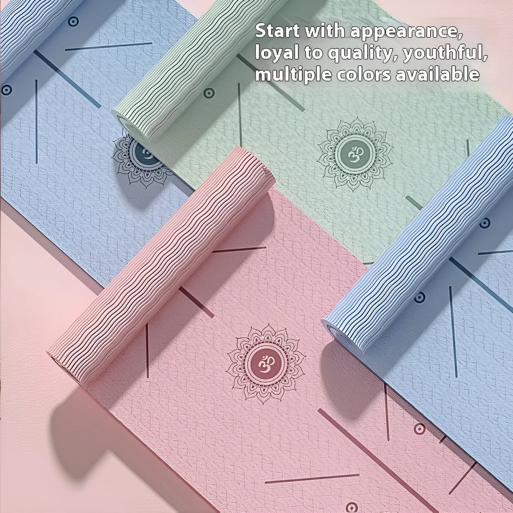 TPE non-slip gymnastics mat in mint green, showing its widened 70cm width and textured surface.