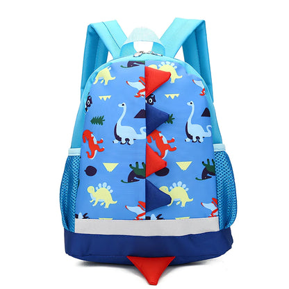 Cartoon dinosaur print children's school bag in dark blue, 20L nylon with double straps and zipper pocket for kindergarten
