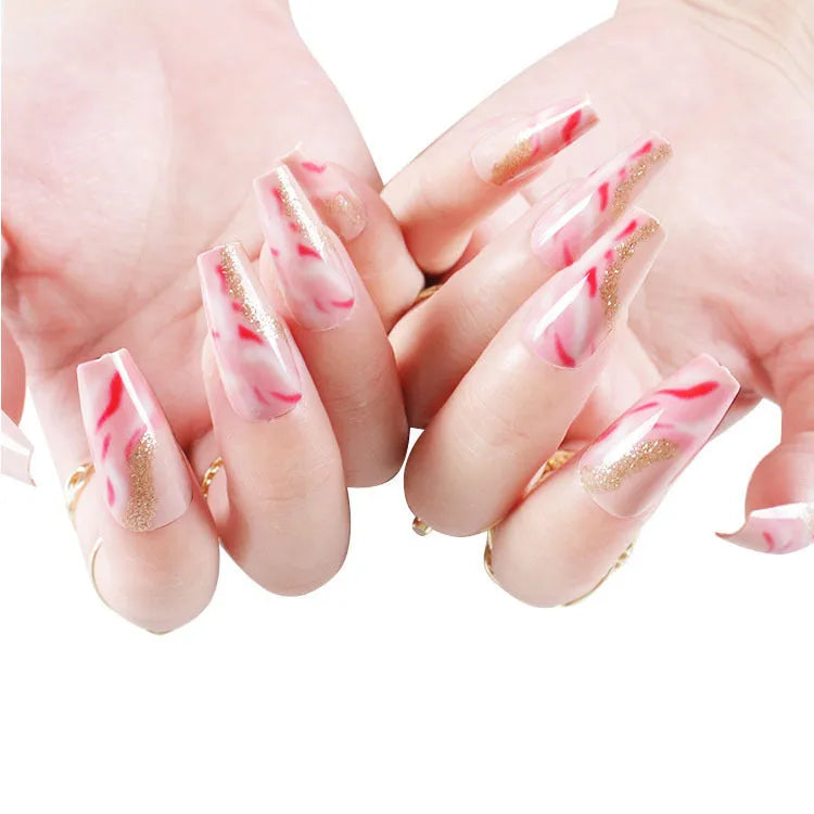 One Second Wearable Manicure false nails set with 24 pieces showing rose, tulip, leopard print, and XINGX patterns
