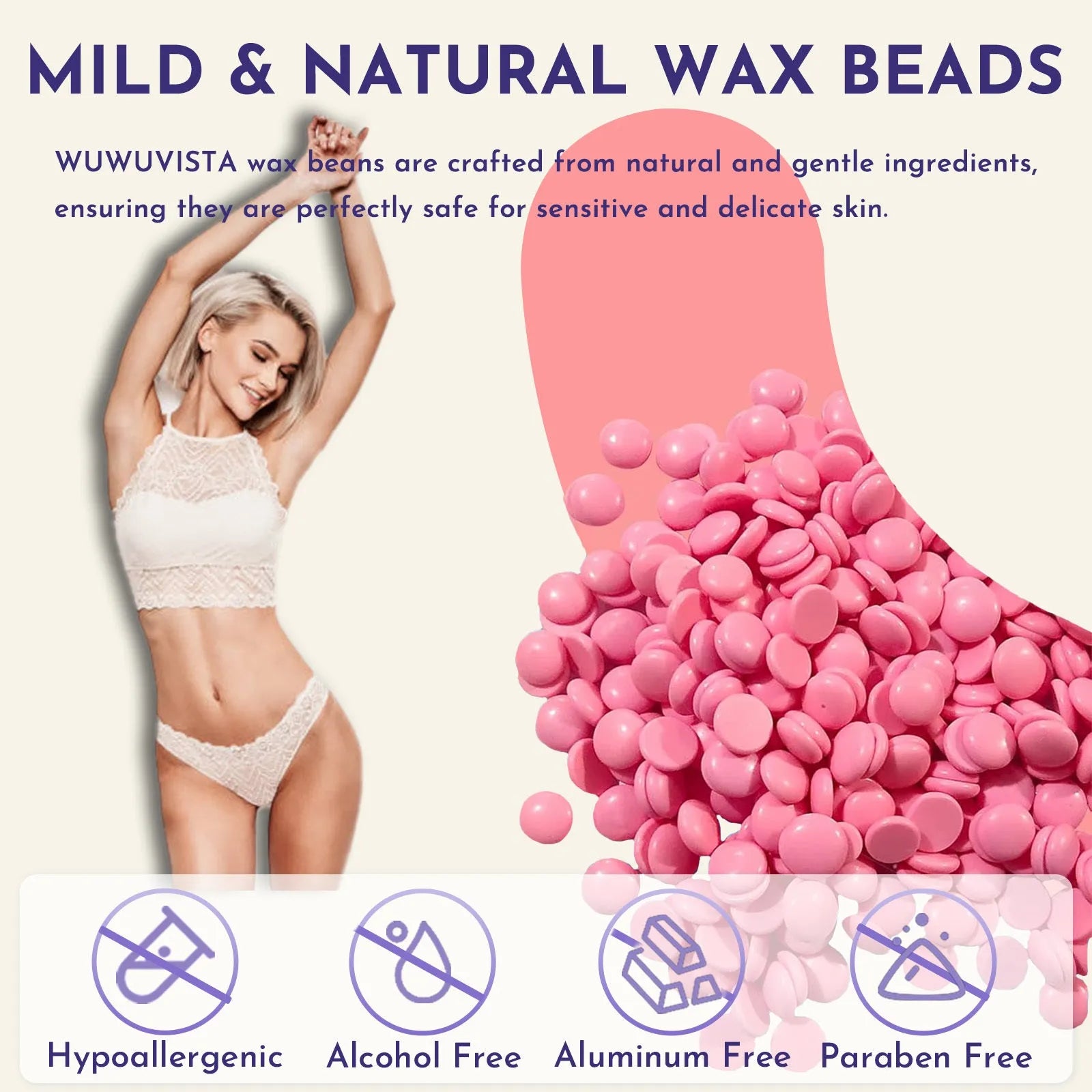 Hard wax hair removal kit with black wax warmer, wax beans, applicator sticks, and aftercare products
