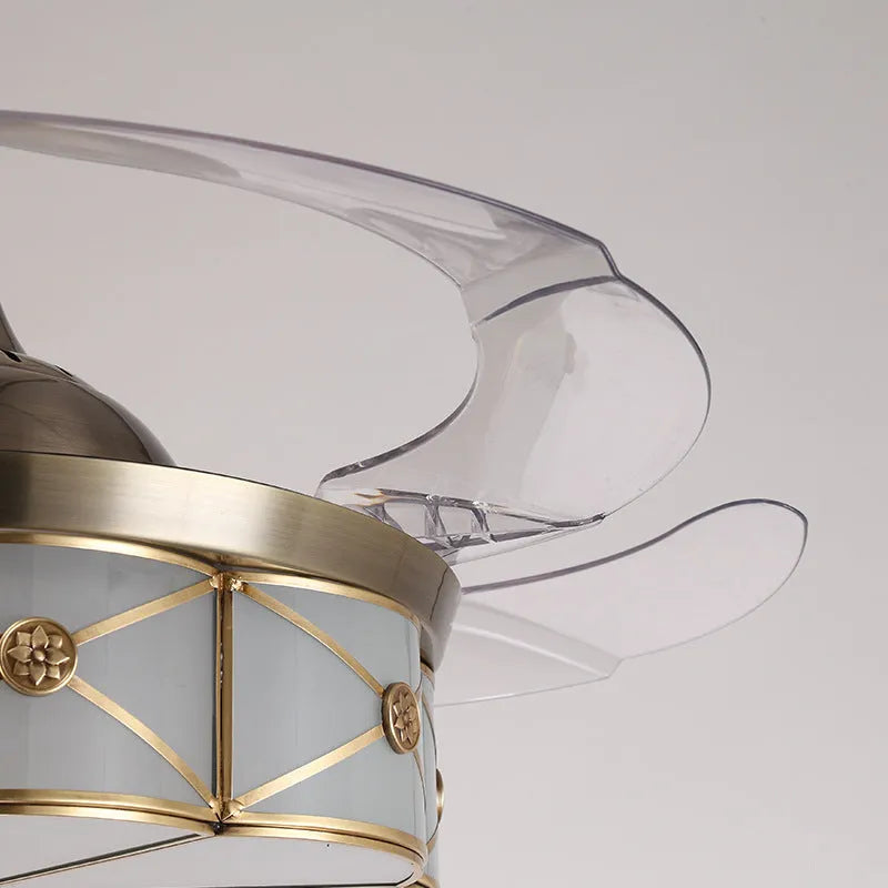 Gold ceiling fan light with invisible blades and remote control for 10-15 square metre rooms