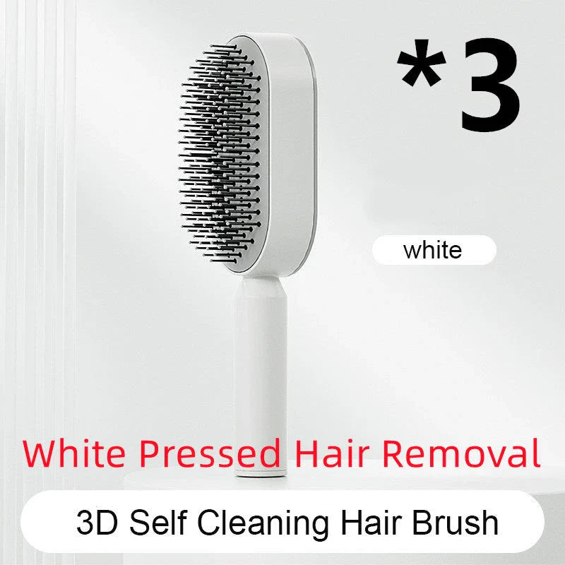 3D Air Cushion Hair Brush in elegant white, showcasing wide comb teeth and ergonomic handle