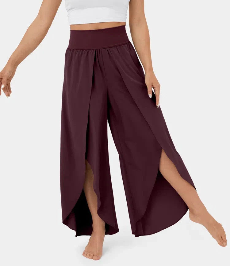 Women's loose split yoga pants in various colours, high waist, wide leg design for summer comfort