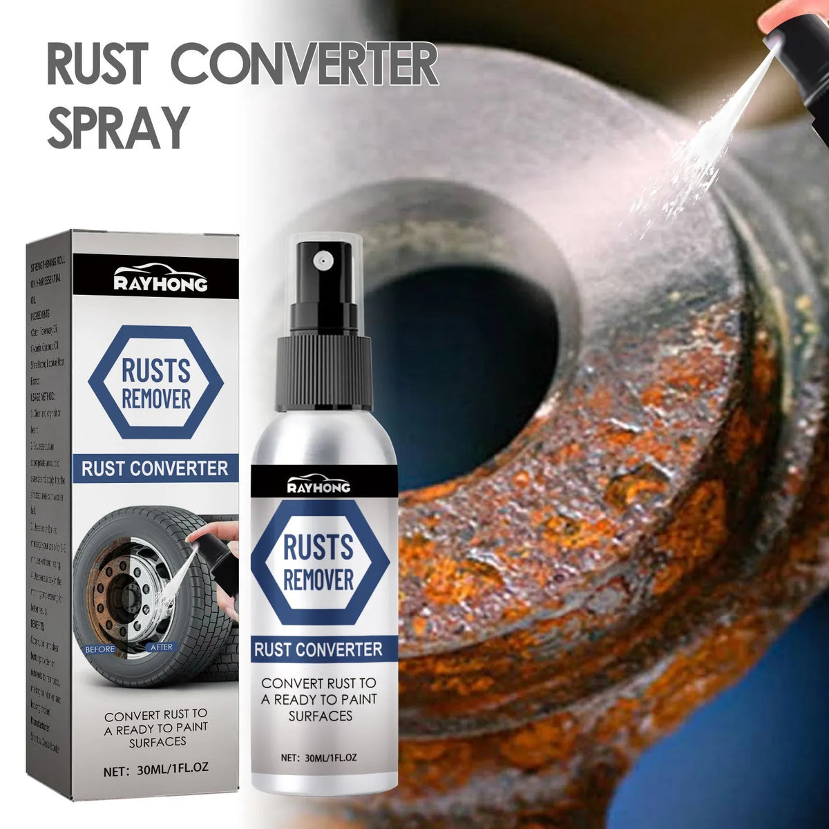 30ml anti rust conversion agent spray can for automobile hub treatment with corrosion inhibitor ingredients