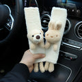 Cartoon plush lamb wool car seat belt shoulder protector in rabbit, bear, or rabbit+bear design.