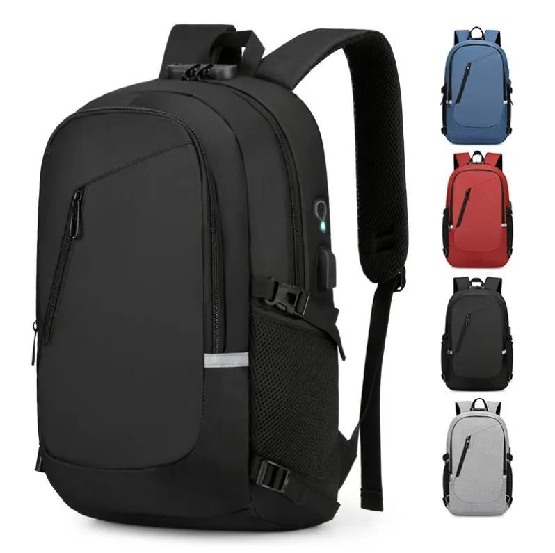 Oxford cloth computer backpack in blue colour showing street trend style with dimensions 50x19x31cm