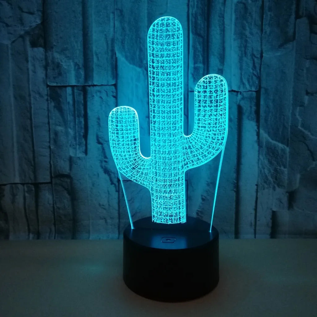 Cactus 3D small night lamp with colourful touch remote control USB powered modern simplicity design