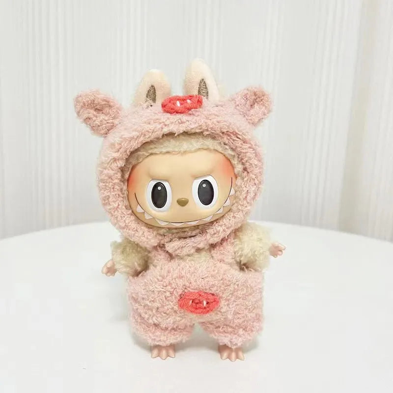 15cm doll clothes pendant in plush fabric, removable and washable, featuring a themed suit design for small dolls
