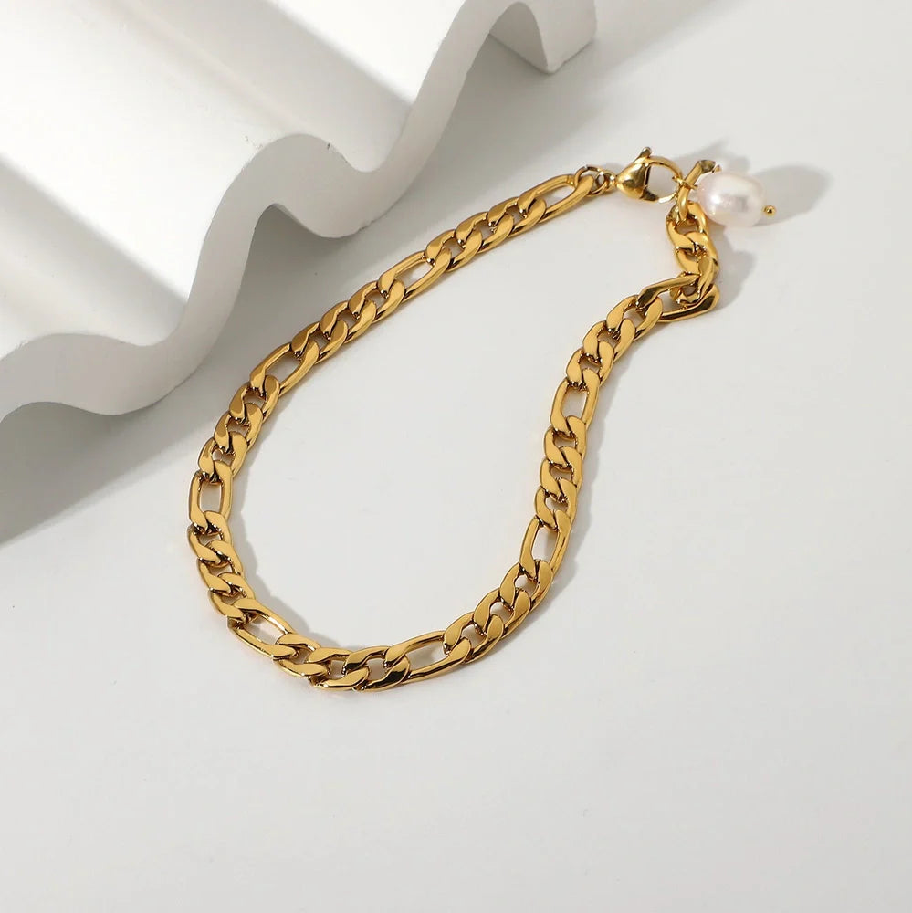 18K gold plated stainless steel anklet with 29.5cm chain and 8.75mm width