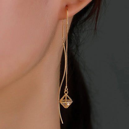 Gold Bronze Cutout Zircon Tassel Earrings with European design and sparkling accents