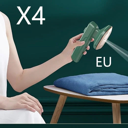 Green handheld garment steamer for quick ironing and sterilisation