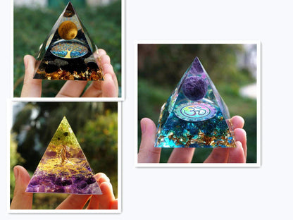 Handcrafted Orgonite Pyramid with Healing Crystals for Positive Energy, EMF Protection, and Spiritual Wellness