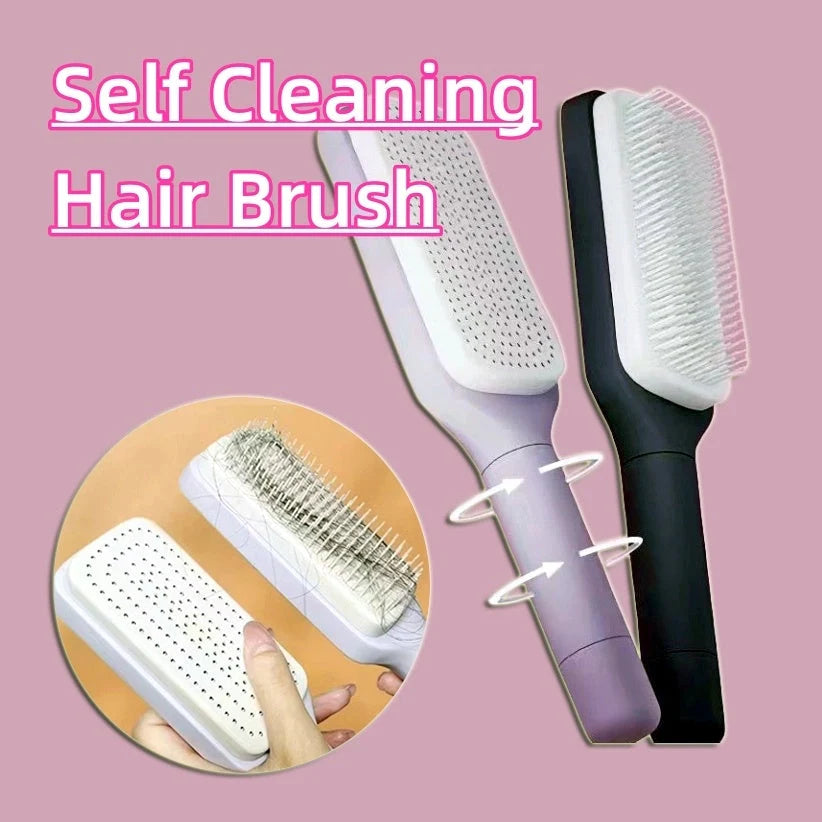 4 in 1 self-cleaning hair brush with anti-static massage comb in Roland Purple and Lunar Rock Gray