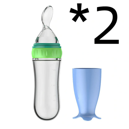 Blue baby spoon bottle feeder, 120ml capacity, food-grade silicone and PP, for 3 months semi-liquid feeding