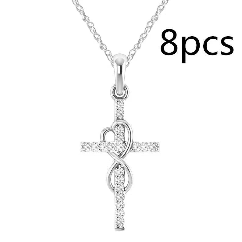 Alloy diamond eight-character cross necklace in gold, silver, and rose gold with adjustable length