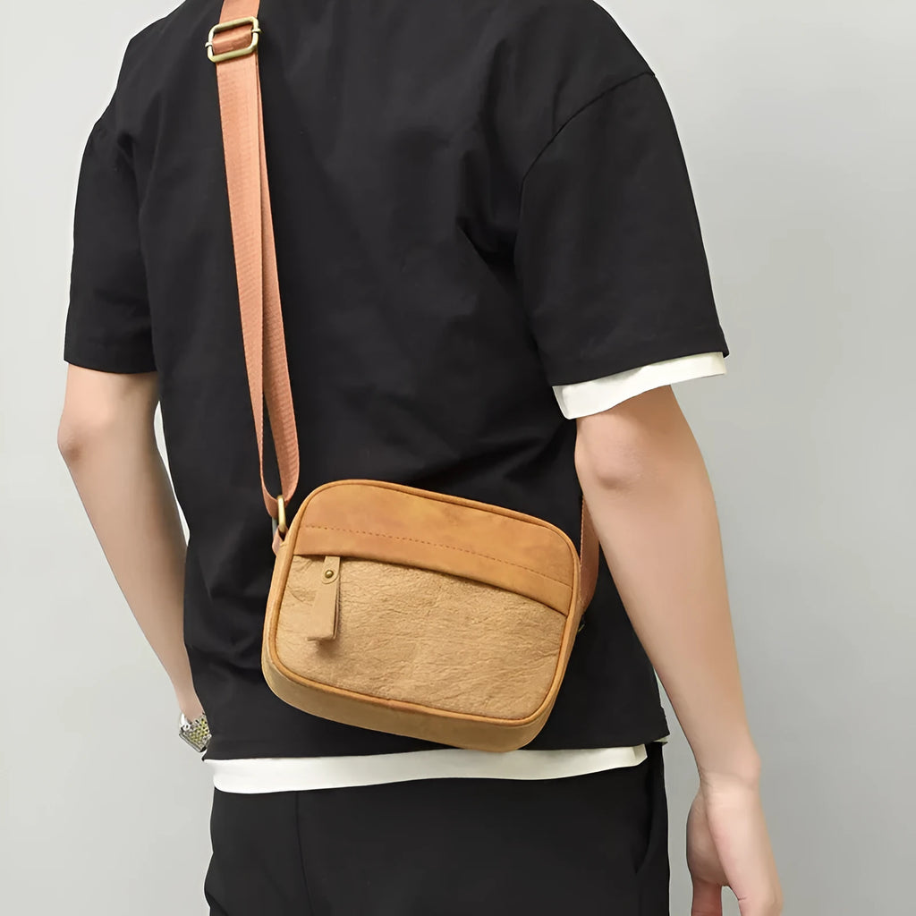 Men's waterproof paper crossbody bag in retro style with polyester lining