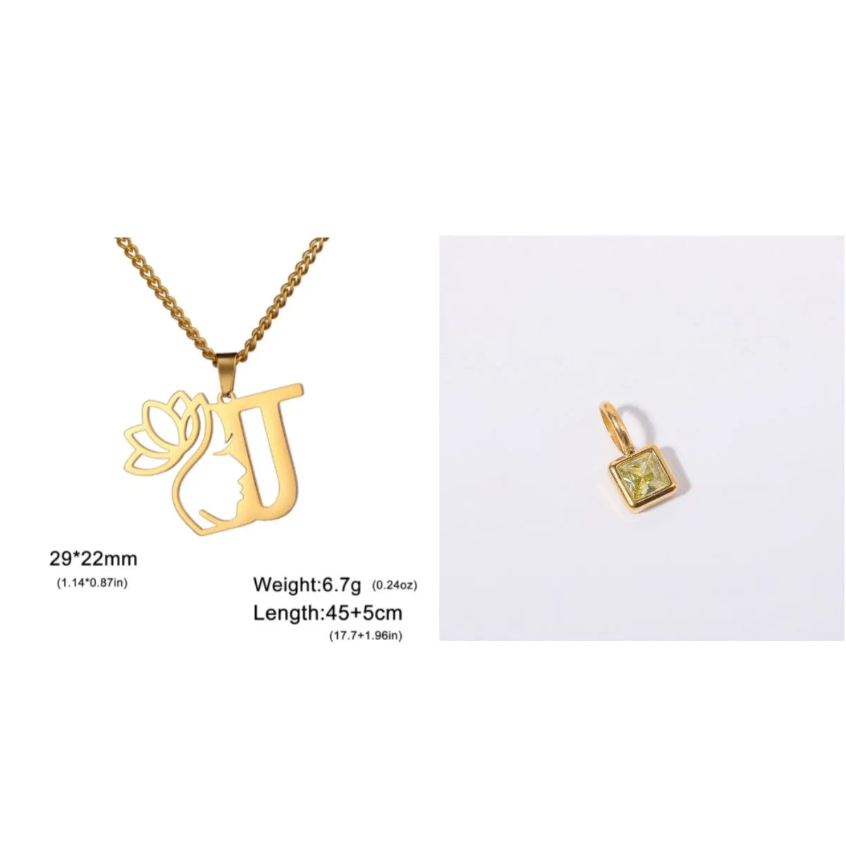 Stainless steel necklace with cross chain design and a pendant, available in gold or steel colour.