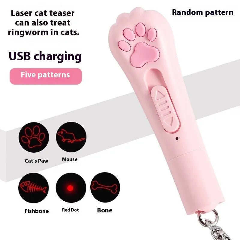 USB charging cat pen light toy in pink, cream, or sky blue colour for interactive play with cats