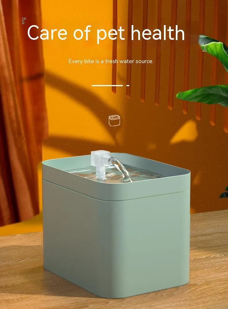 Pet water dispenser live water filter cat water fountain plastic blue green USB powered 16x11.5x12.5 cm