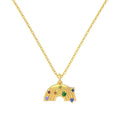 S925 sterling silver necklace with rainbow inlaid U-shaped geometric pendant on clavicle chain in platinum finish