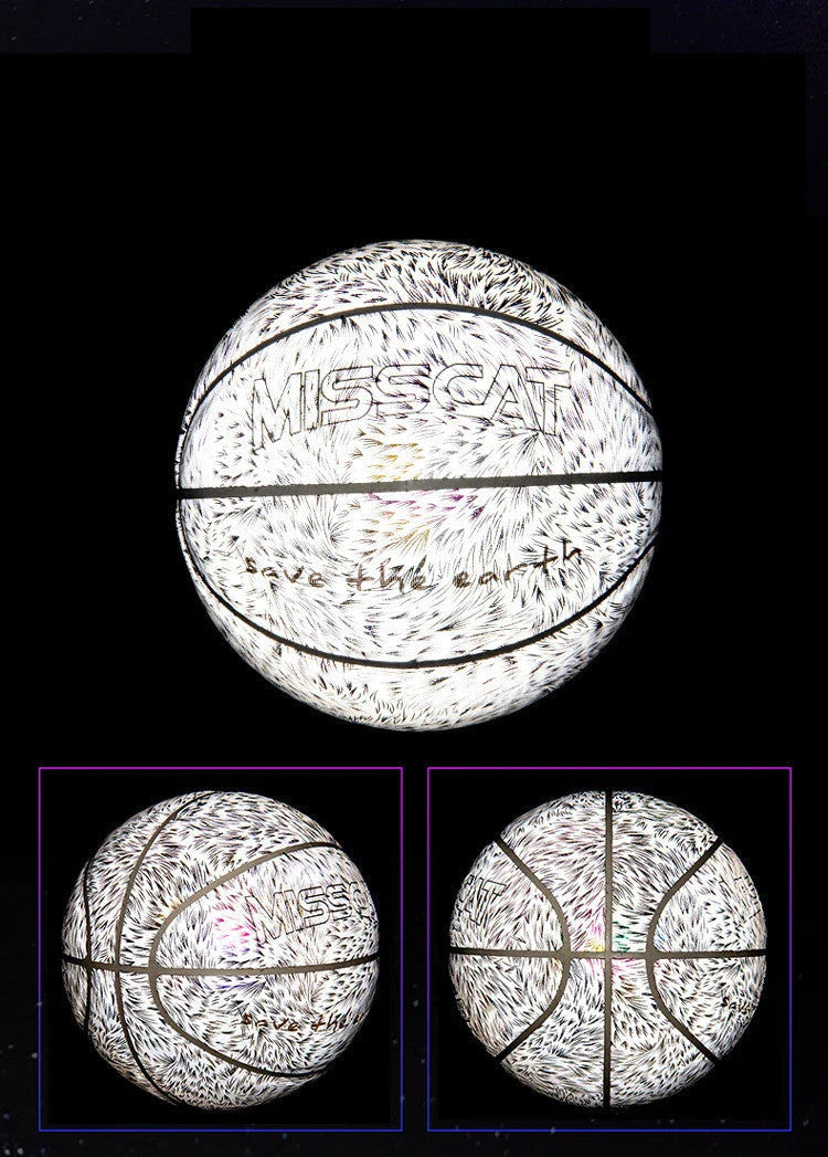 Glowing luminous fluorescent basketball with unique reflective effects for night games