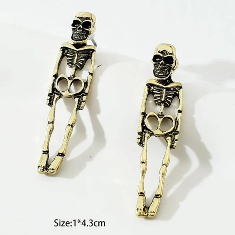 Halloween skull stud earrings in gold and silver with detachable design