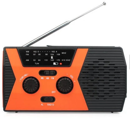 5 in 1 Outdoor Portable Solar Crank AM FM Radio with emergency power bank and flashlight