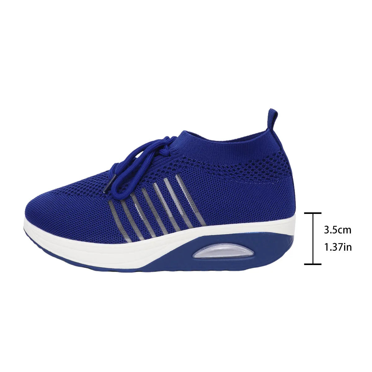 Women's mesh upper lace-up slip-on wedge sports shoes in black, low-top style with mid heel