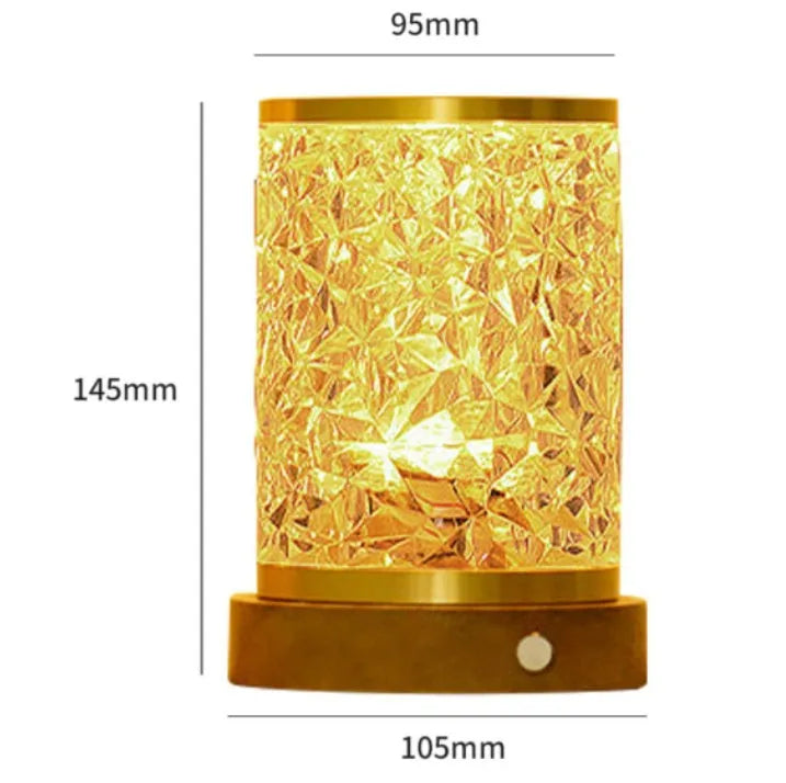 Rotating water ripple night light with solid wood base measuring 9.5x14.5x10.5cm