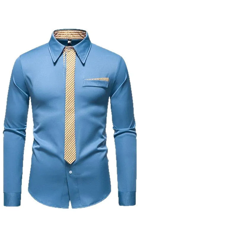 Men's polyester slim fit long-sleeved casual shirt in bright red, front view