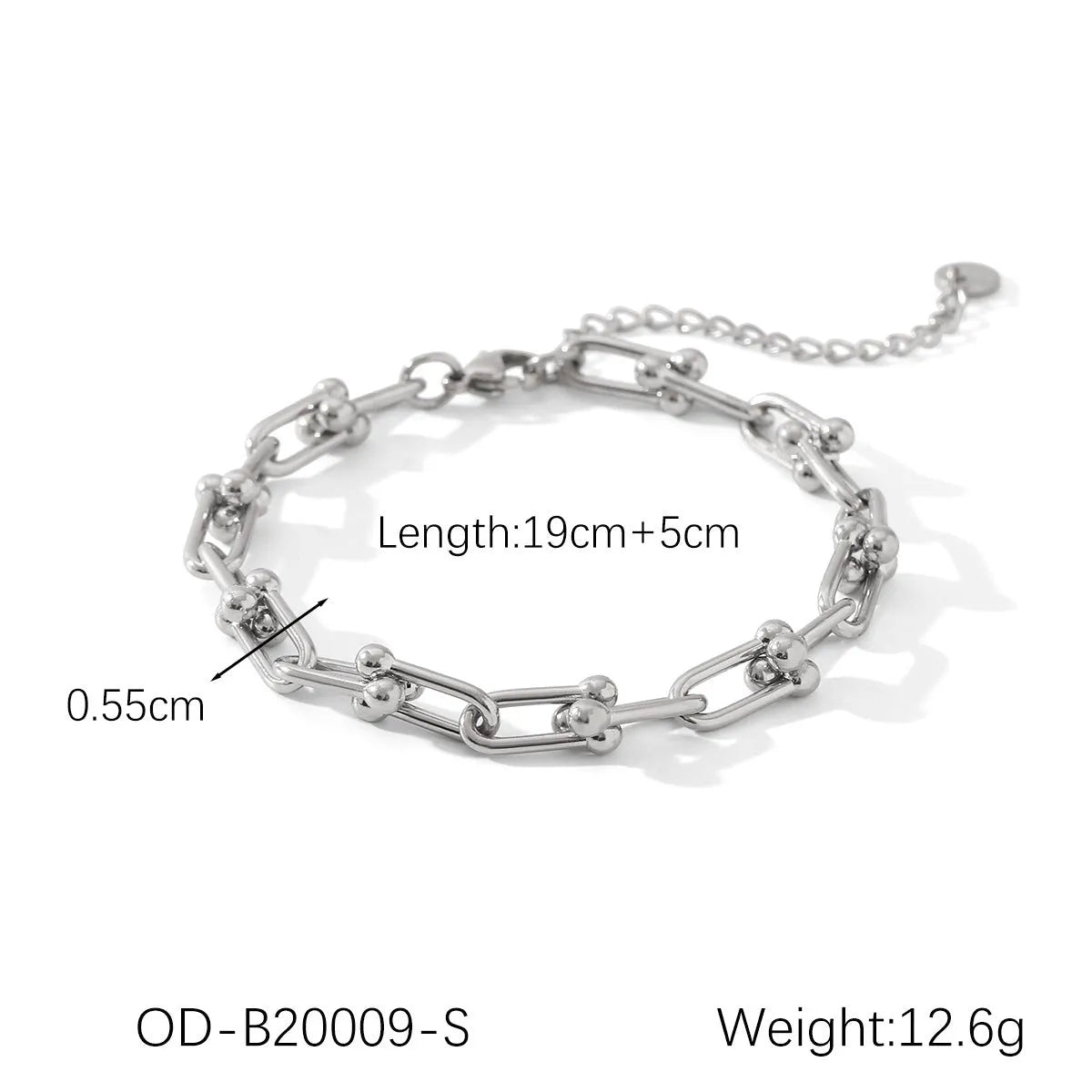 Stainless steel horseshoe chain jewellery set with titanium steel pendant showing necklace, bracelet and earring pieces