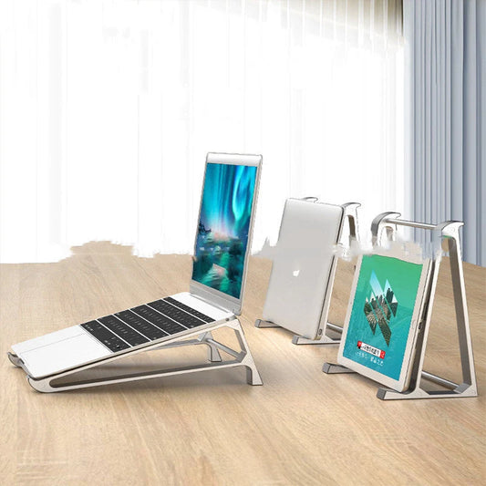 Aluminum alloy portable laptop stand with non-slip silicone pads in Space Gray and Aurora Silver
