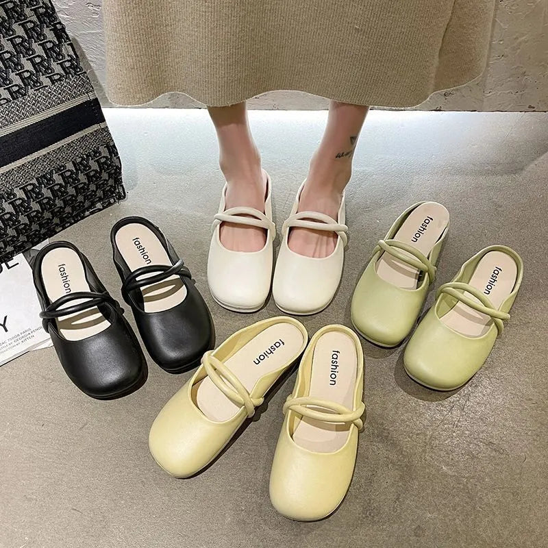 Women's plastic toe cap flip flop sandals in green, black, and beige colours on a summer background