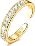 Geometric toe ring with gold plating in rhinestone and water drop designs