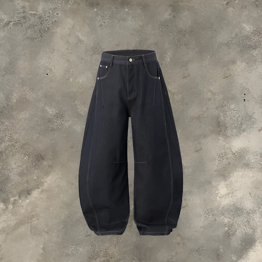 Men's wide leg denim trousers in original cow colour with mid waist and relaxed fit
