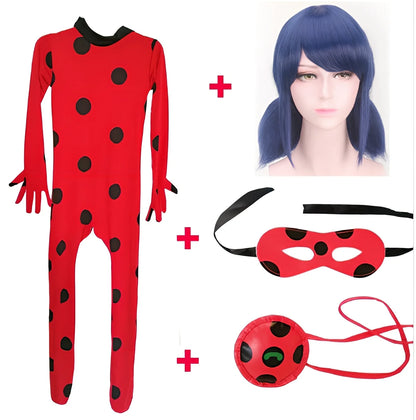 Red synthetic wig and matching costume jewellery set for girls' dress-up and performances