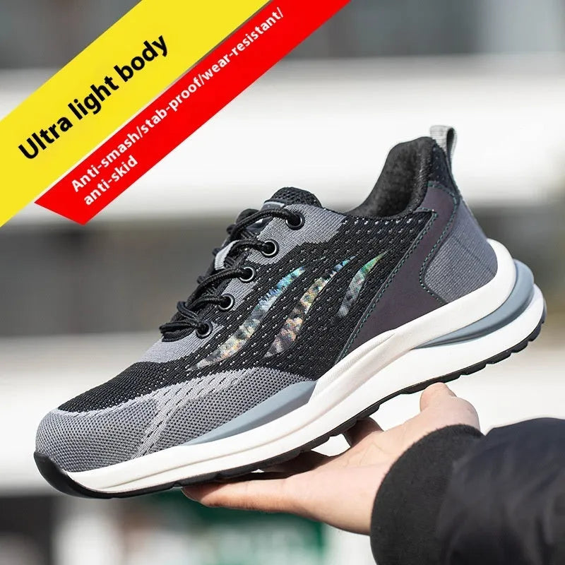 Men's black grey electrician safety shoes with anti-smash anti-puncture protection and plastic toe cap
