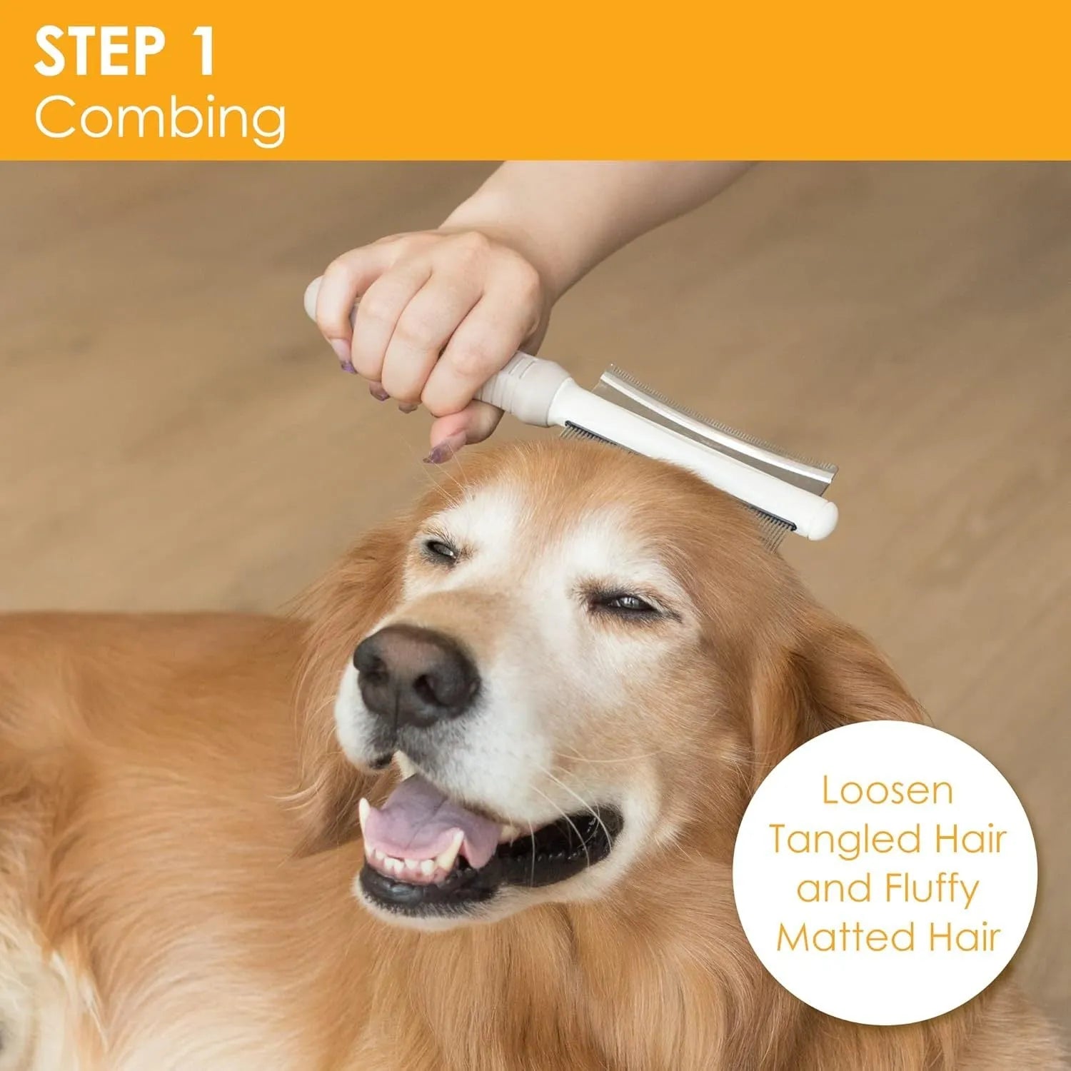 White double-sided pet grooming brush with curved comb and deshedding head on a 230mm handle.