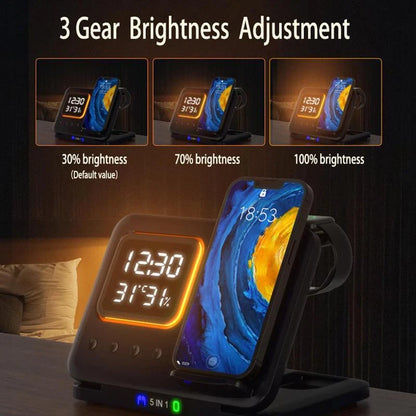 15W Wireless Charging Stand with LED Digital Alarm Clock and Fast Charging Dock