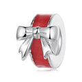 Red bow-shaped 925 silver spacer bead with glossy dripping oil finish, 1cm height