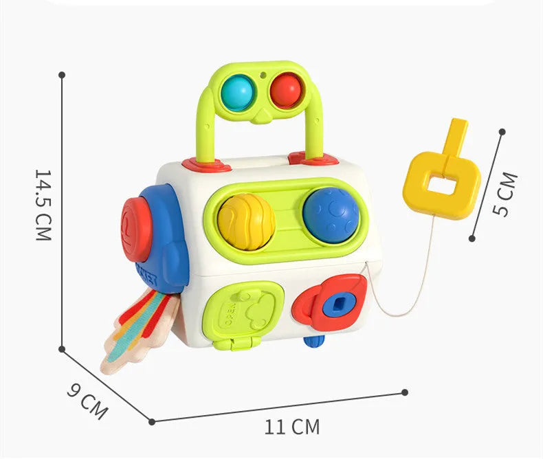 9-in-1 busy cube plastic sensory toy for toddlers aged 1-3 years, eight-sided design with multiple fidget activities