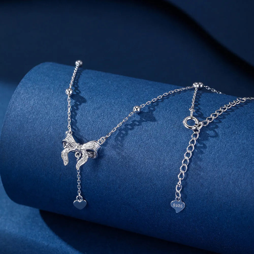 S925 silver butterfly heart clavicle chain with adjustable O-ring chain