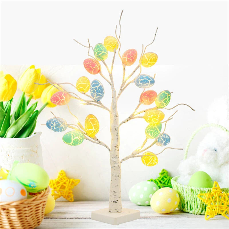 Birch Tree Lights with Cracked Egg Lights for Easter Decoration