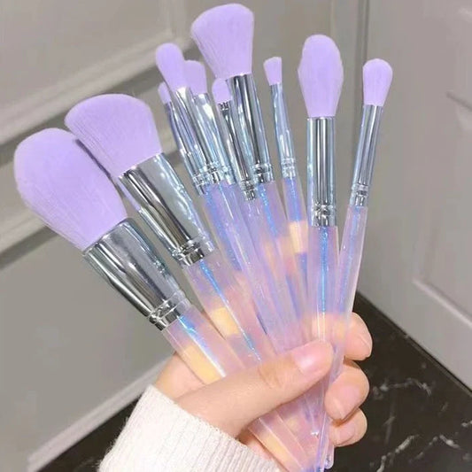 10 nylon makeup brushes with plastic handles and storage bag for beginner makeup application