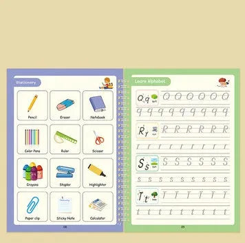 English children's groove magic practice copybook with notched post design and included pen