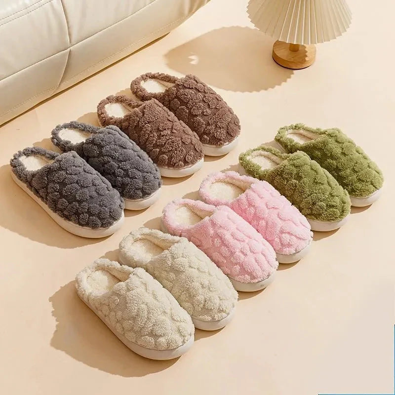 Unisex Cartoon Winter Plush Slippers with Anti-Skid Soft Soled Cotton Shoes in various colours