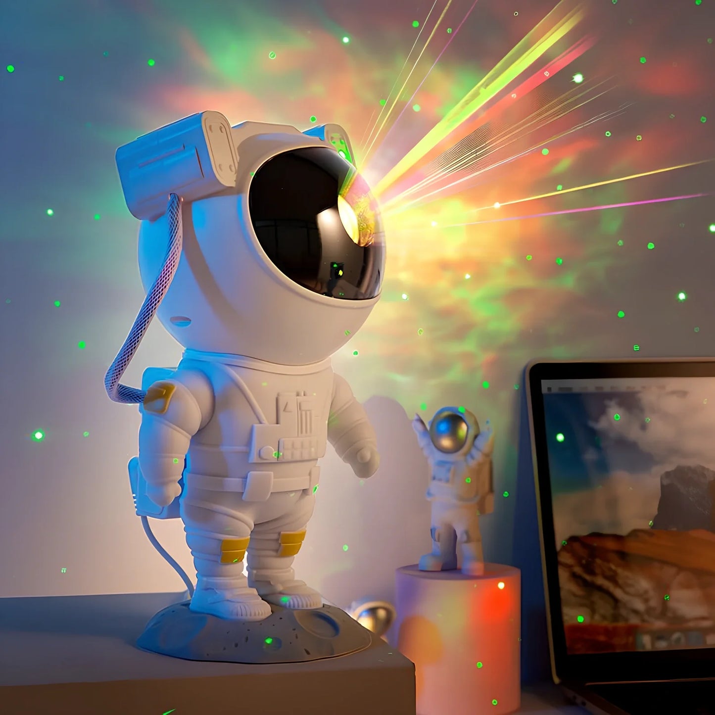 Astronaut galaxy projector showing adjustable nebula and star projection on ceiling